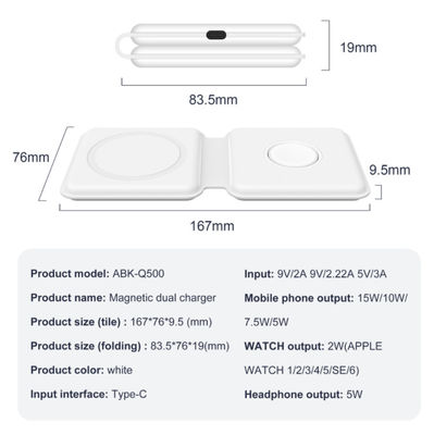 Super Slim 15W dobrável 2 em 1 carregador sem fio do duo de Magsafe